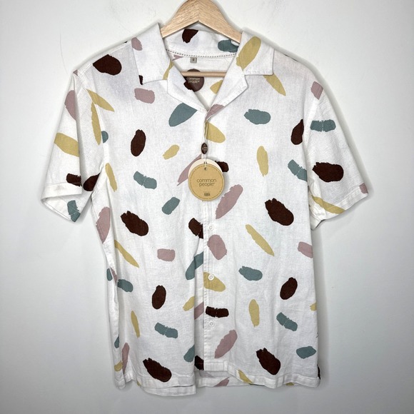 Common People Clothing Other - NEW Common People‎ Button Front Shirt Men's S Ecru Muted Textured Short Sleeve